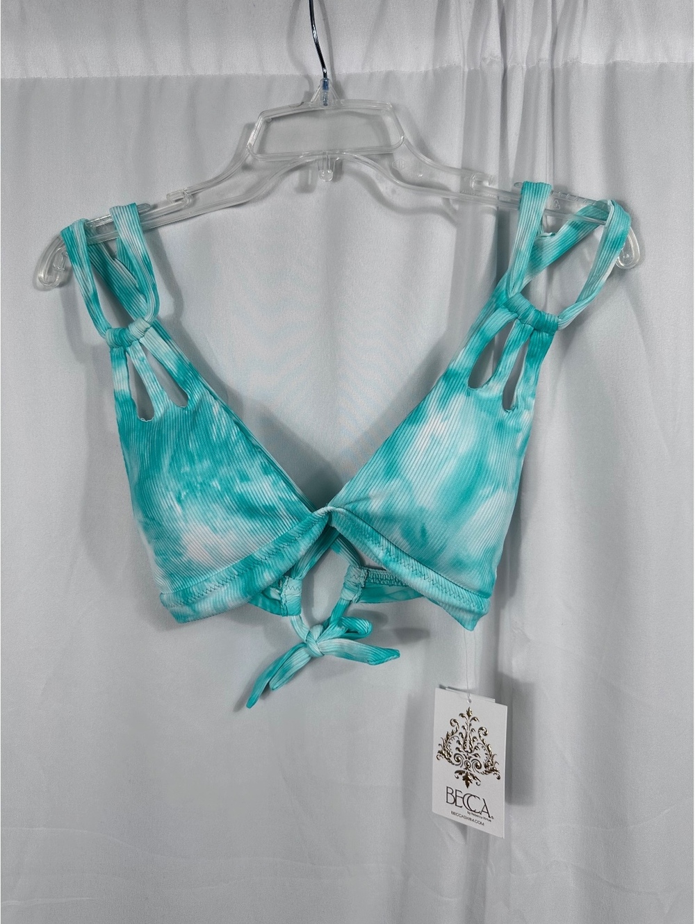 BECCA by Rebecca Virtue Tie-Dye Aqua Bikini Top Large with Removable Cups